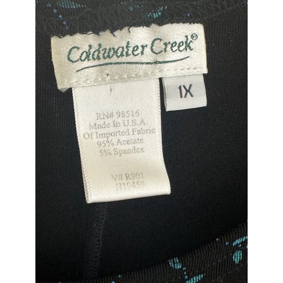 Coldwater Creek Black Teal Blue Leaf Print Slinky Stretch Midi Dress Size 1X‎ 16 - Picture 5 of 6